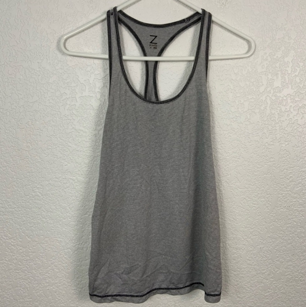Z By Zella Racerback Grey Black Striped Tank Top Women's XS Athletic Athleisure